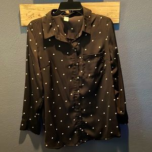 Button up black blouse with white stars- size : M Petite